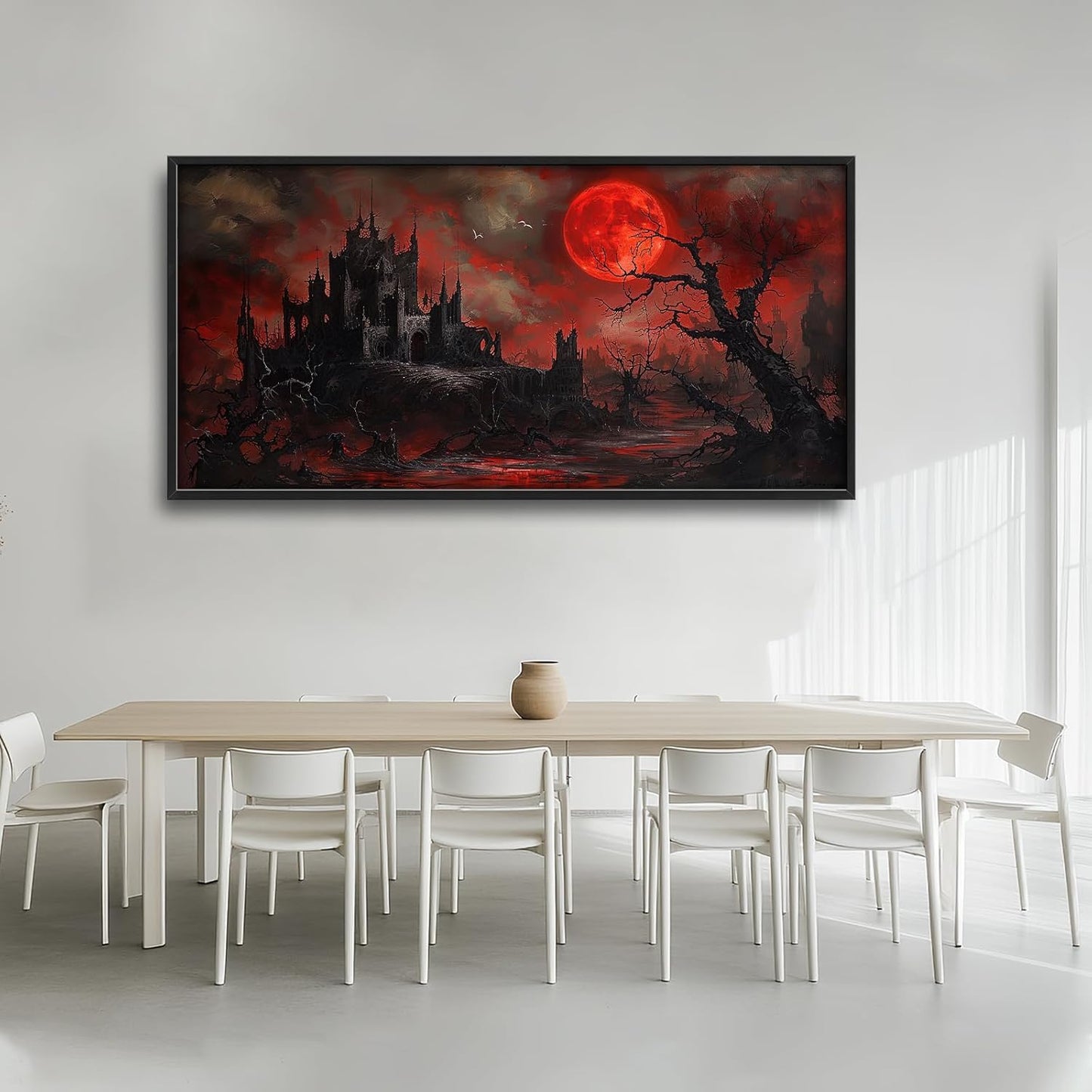Large Gothic Spooky Haunted House Framed Wall Art for Living Room Dark Academia Castle Pictures Wall Decor Goth Print Painting Artwork Home Decorations for Gothic Room Bedroom Office 60x30 inch