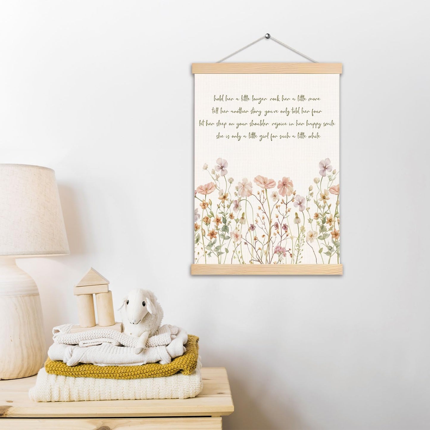 pouep Pastel Wildflower Girl Nursery Wall Art Poster, Hold Her a Little Longer Canvas Prints Wall Decor for Baby Toddlers Girls Bedroom Kids Room Nursery Playroom, 12x16 Inches