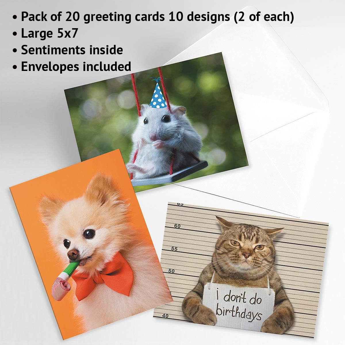 Current Kids Animal Photo Happy Birthday Greeting Card Set - Value Pack of 20 Cards for Kids With White Envelopes, 10 Designs, Large 5" x 7" Assortment