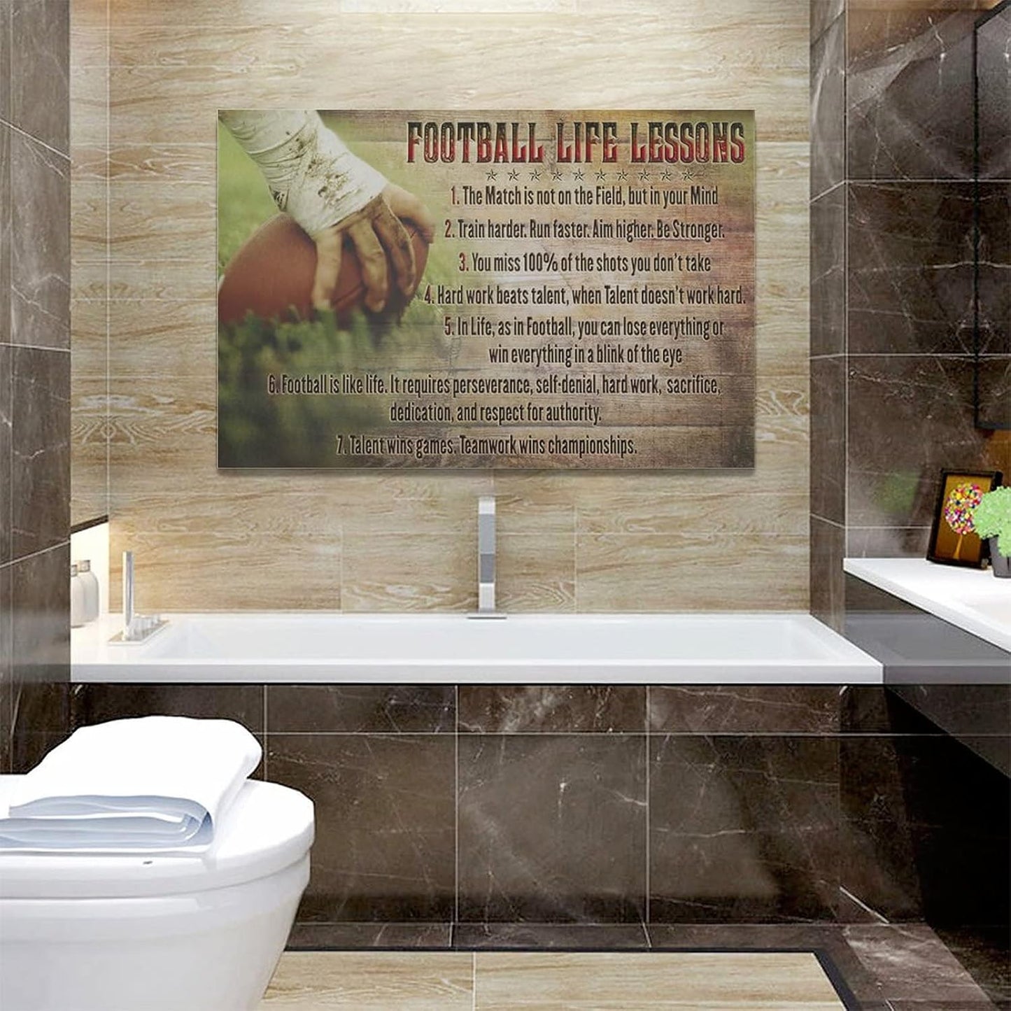 Football Life Lessons Wall Art Pictures Wall Decor Gifts for Football Player Boy Man Football Fan Vintage Football Sports Canvas Painting Print Artwork Framed for Classroom Boy Room Gym Office 16"x24"