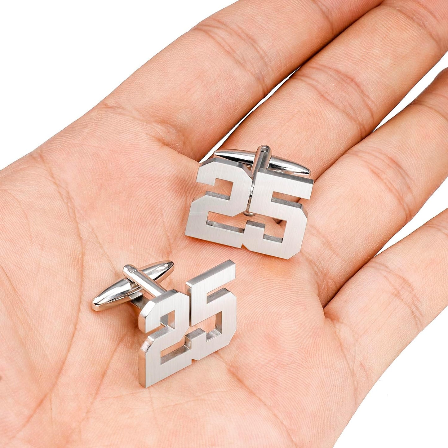 AMITER Mens Cufflinks with Number, Classic Silver Personalized Cuff Links for Men, Sport’s Day Casual or Formal Shirts