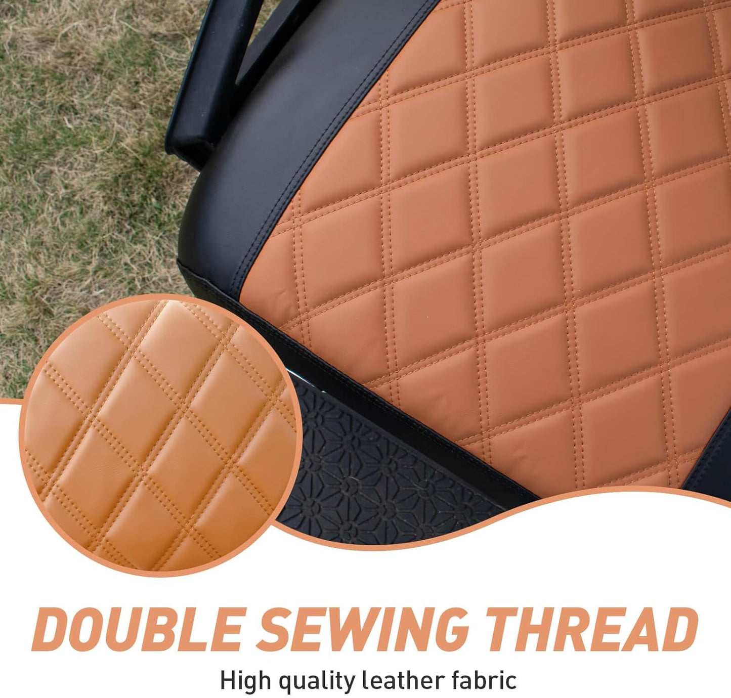 NOKINS Golf Cart Diamond Seat Covers Kit, Fit for EZGO TXT 1994-2013/EZGO RXV OEM Standard Front Seat Cushion, Golf Cart Vinyl Seat Cover, No Nails Required (Brown and Black)