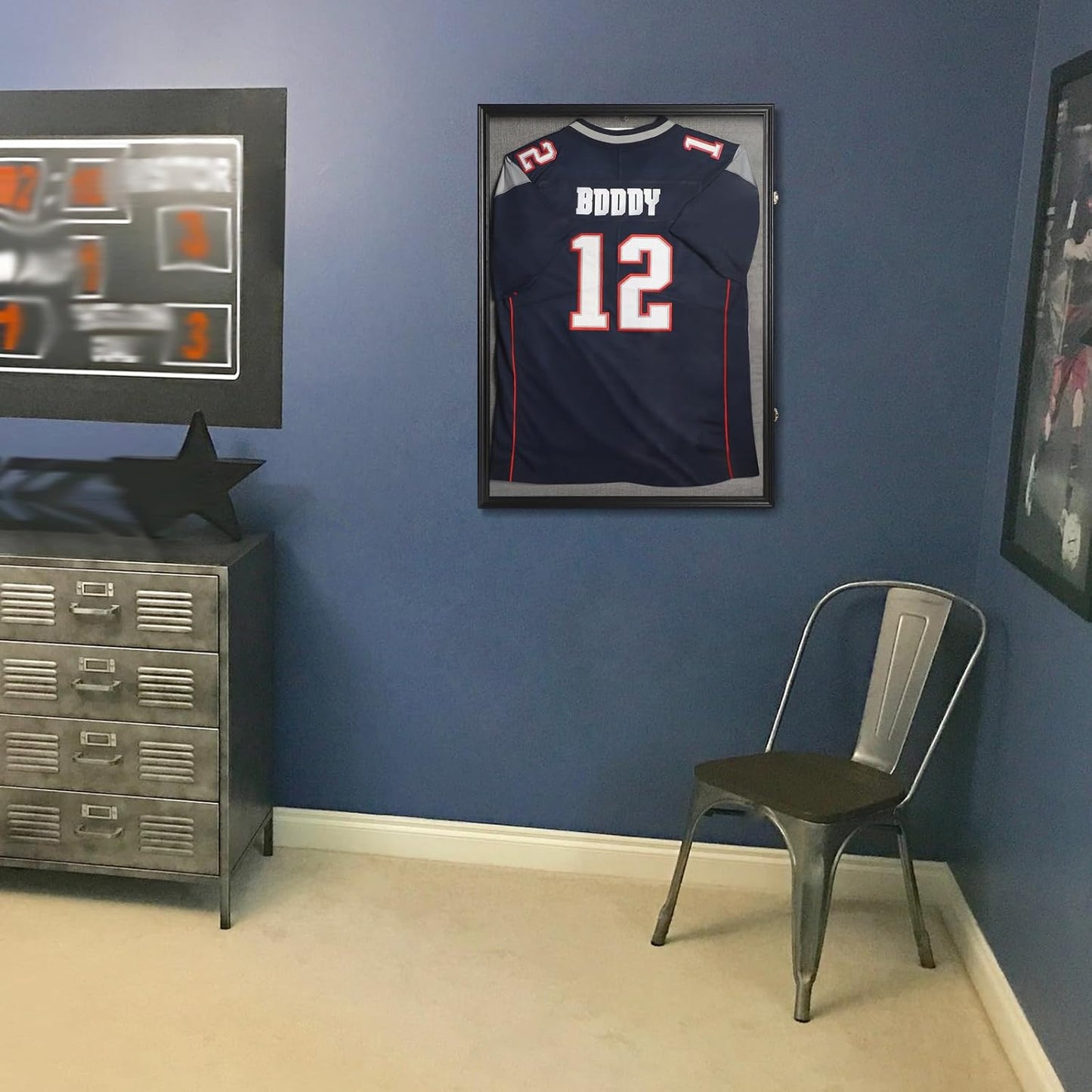 IHEIPYE Large Jersey Frame Display Case Lockable, Sport Jersey Shadow Box with 98% UV Protection Acrylic and Hanger for Baseball Basketball Football Soccer Hockey Sport Shirt and Uniform, Linen Black