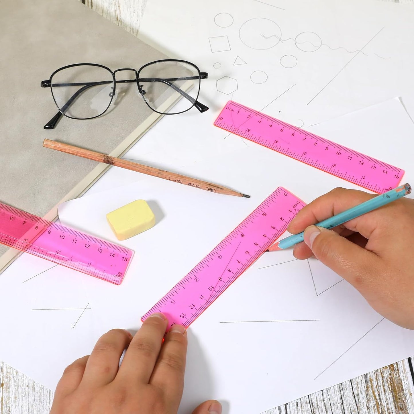 Ruler 6 Inch, 3 Pack Ruler Set Plastic Straight Ruler Transparent Measuring Tool Acrylic Clear Ruler for School Office Student(Red)