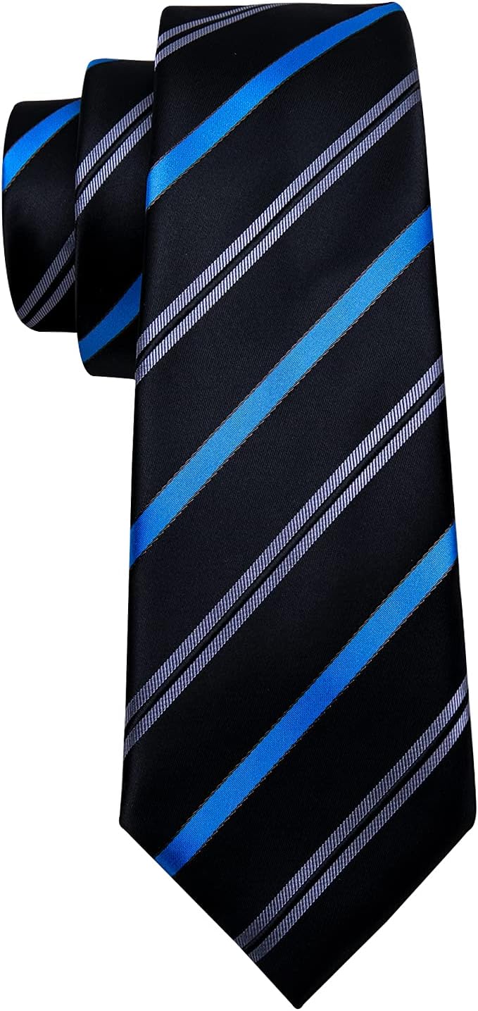 Barry.Wang Designer Classic Ties for Men Set Formal Pocket Square Cufflink Check Plaid