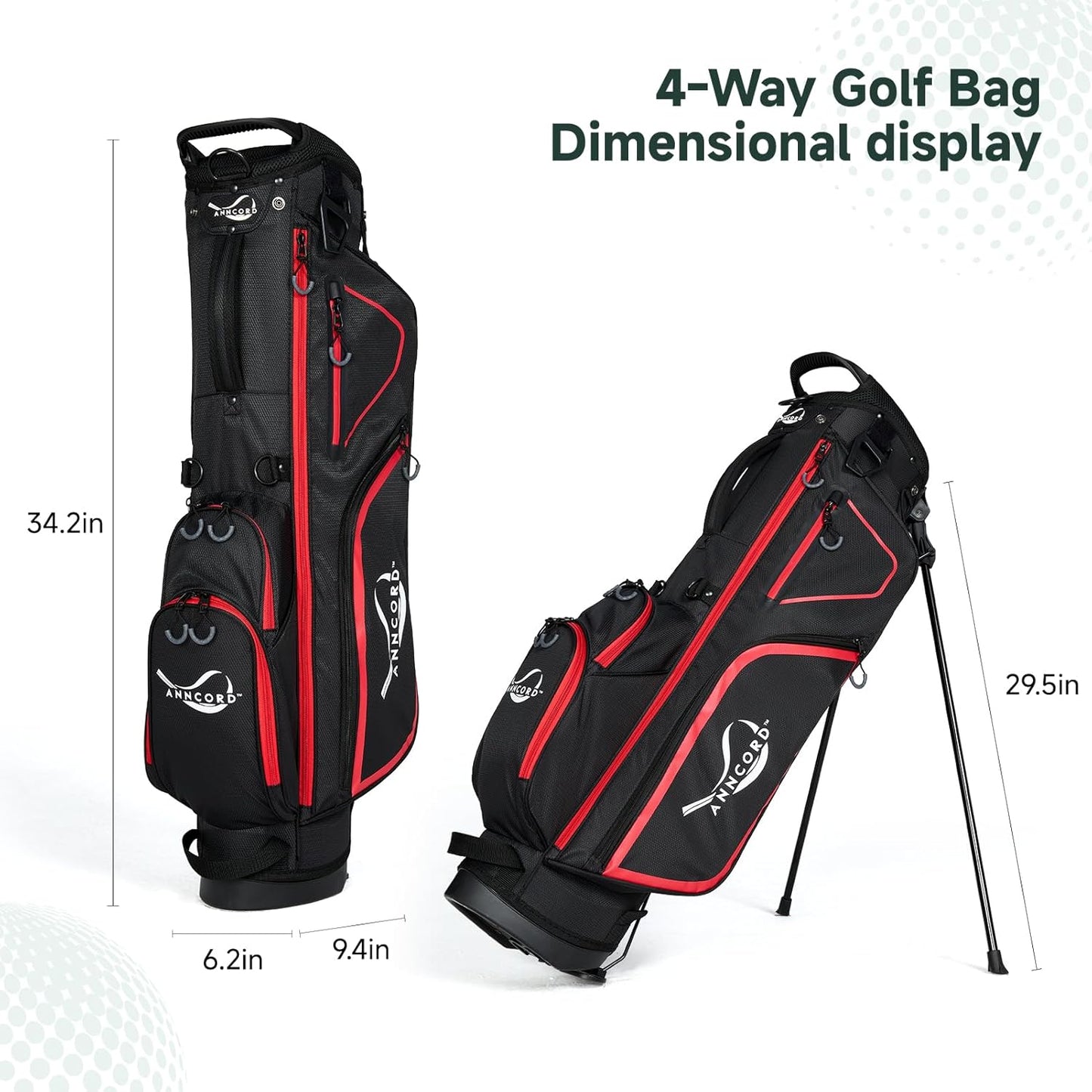 Golf Stand Bag with 4 Way Full Length Dividers, 4.4 Lbs Lightweight Golf Bag for Men Women, Waterproof Golf Carry Bags w/Stand, 7 Pockets & Cooler Pouch, Dual Straps, Rain Hood