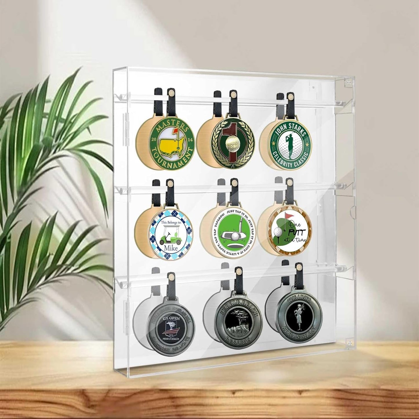 Acrylic Golf Bag Tag Collection Display Case, Clear Golf Bag Wall Mount, UV Protection Golf Ball Holder for Bag, Display Cases for Collectibles with Mirrored, Holds 40 Bag Tags Tabletop Display