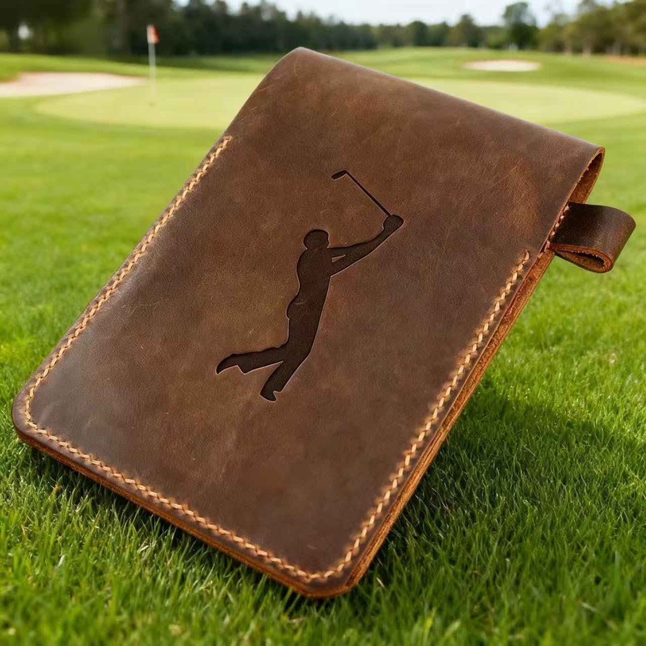 Golf Scorecard Holder Leather Hand Stitched, Yardage Book Holder, Gift for Him, Gift for Dad, Leather Golf Gifts