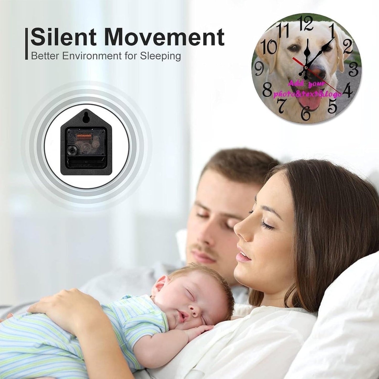 Custom Wall Clock,Personalized Wood Clock add Your Photo/Text,Customizable Silent Round Decoration for Kitchen Bathroom 13.4inch style2