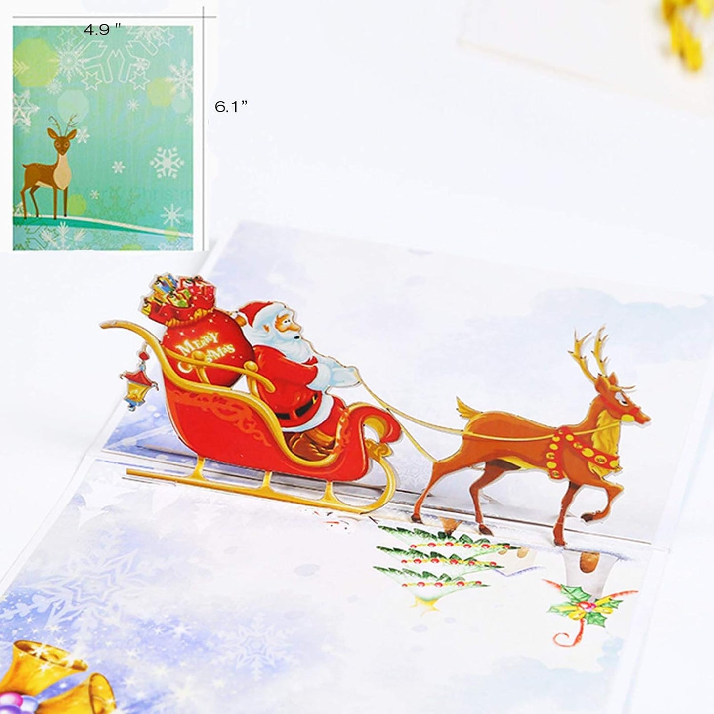 3D Christmas Greeting Cards, 9PCS, Pop Up Handmade Cards with Envelope Set of 9, For Xmas New Year Winter Holiday- Feature Xmas Tree, Snowman, Reindeer, Santa and Bell