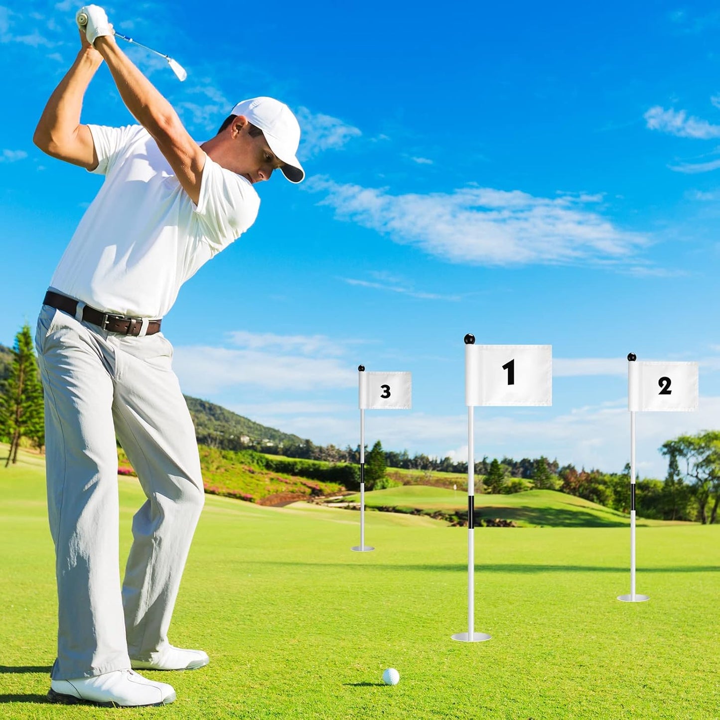 Lenwen 6 Set Golf Flagstick Golf Pin Flag Hole Cup Set Putting Green Flag and Poles Nylon Practice Portable 2 Section Design Putting Green Gifts for Yard Backyard Garden Driving Range