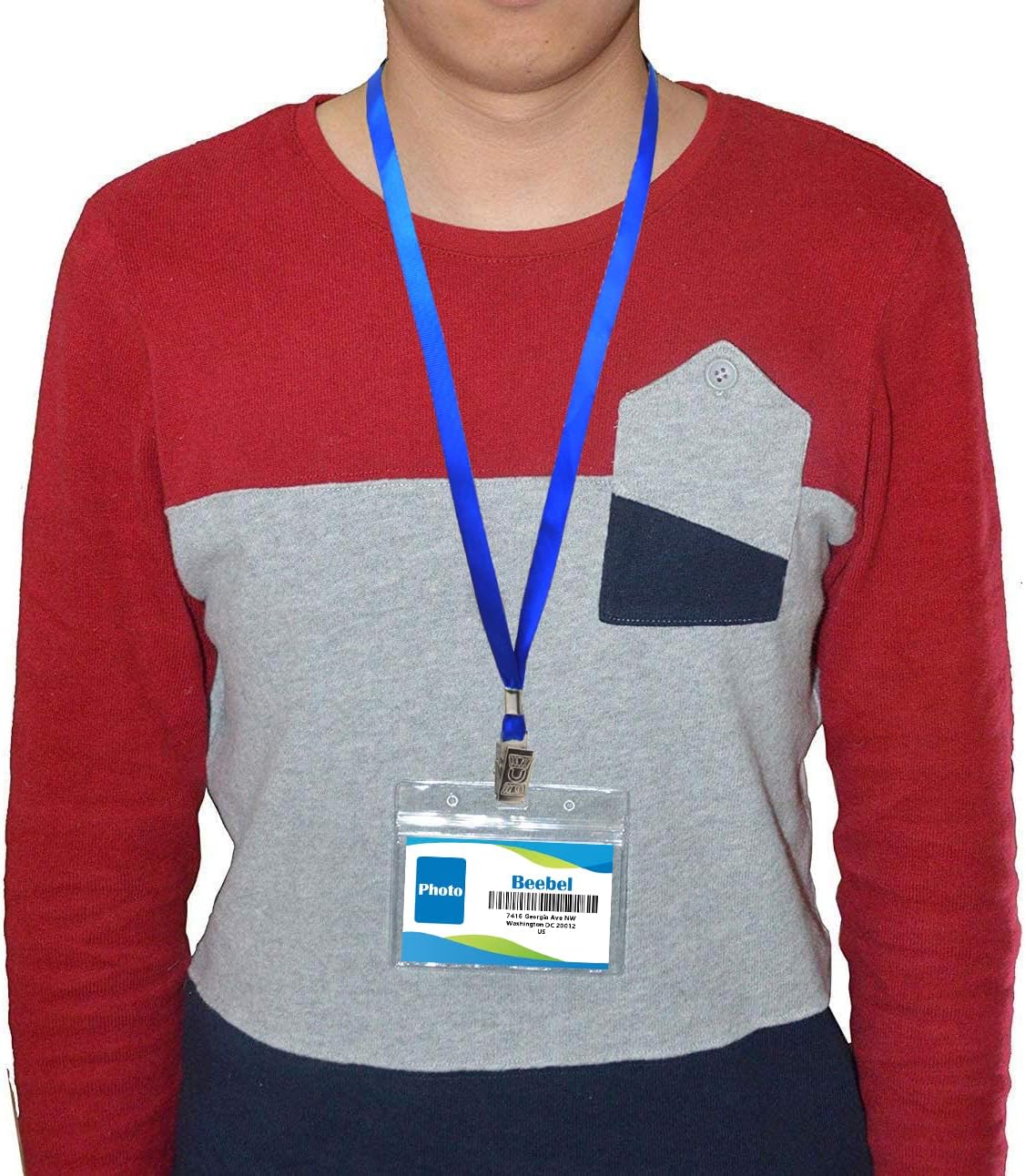 Beebel Blue Lanyards 100 Pack Nylon Flat Badge Lanyard Bulldog Clip for Id Badge Name Tag