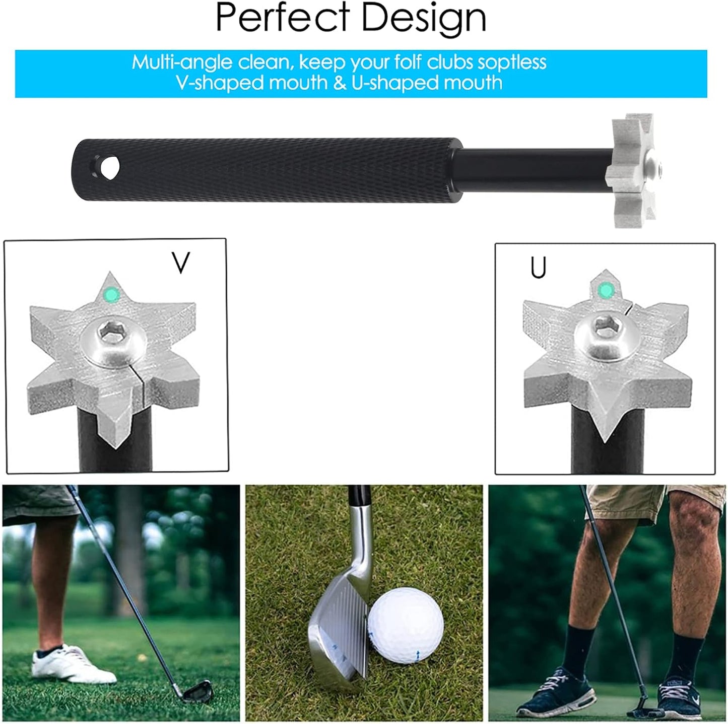 VIPMOON Golf Club Groove Sharpener Tool, Golf Brush and Groove Cleaner with Retractable Zip-line Aluminum Carabiner, Groove Sharpener Golf for Wedge & Irons, U & V-Grooves, Golf Accessories for Men