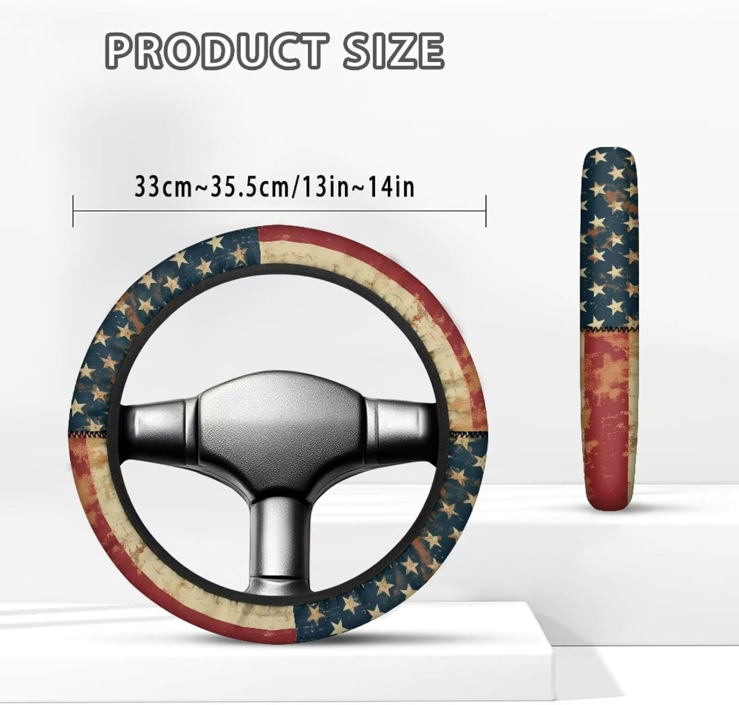 Retro Golf Cart Steering Wheel Cover American Flag Stretch Elastic Golf Cart Steering Wheel Covers, Anti-Slip Universal Fit Club Car Accessories 13-14 Inch Interior Decor