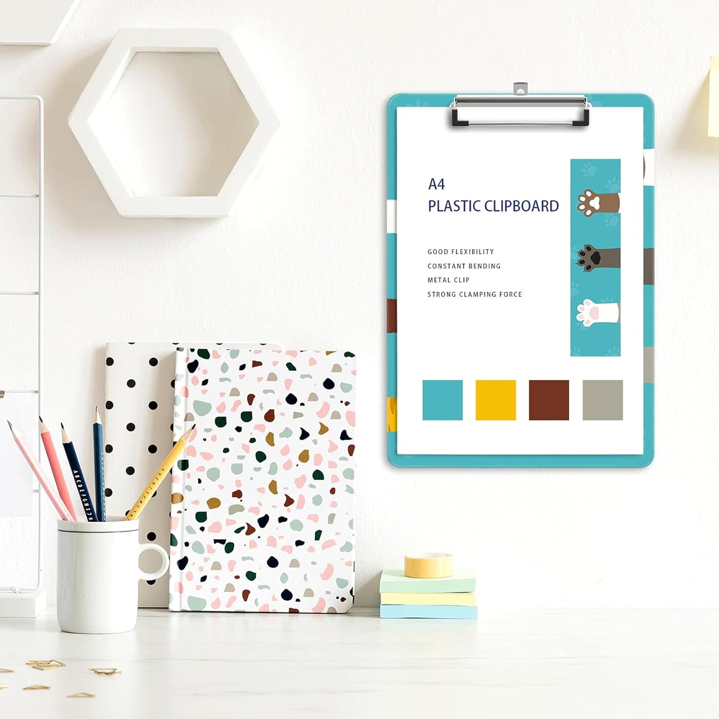 Plastic A4 Clipboards, Cute Clip Board Stardard Letter Size 9 x 12.5 in, Office Decorative for Students Women Men and Kids, Cat Claw