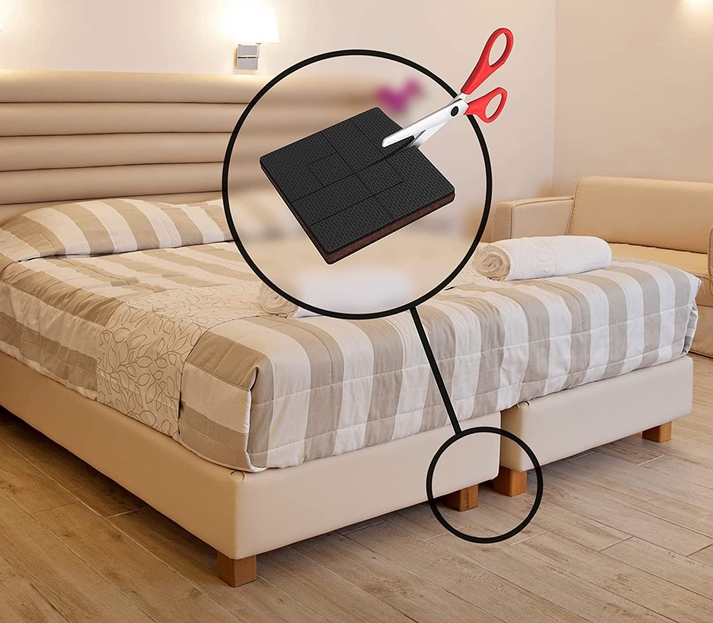 GorillaPads Non Slip Furniture Pads/Floor Grippers (Set of 8 Non Skid Floor Protectors) Pre-Scored to Cut to Multiple Size, 4 Inch Square, Black, CB140-8