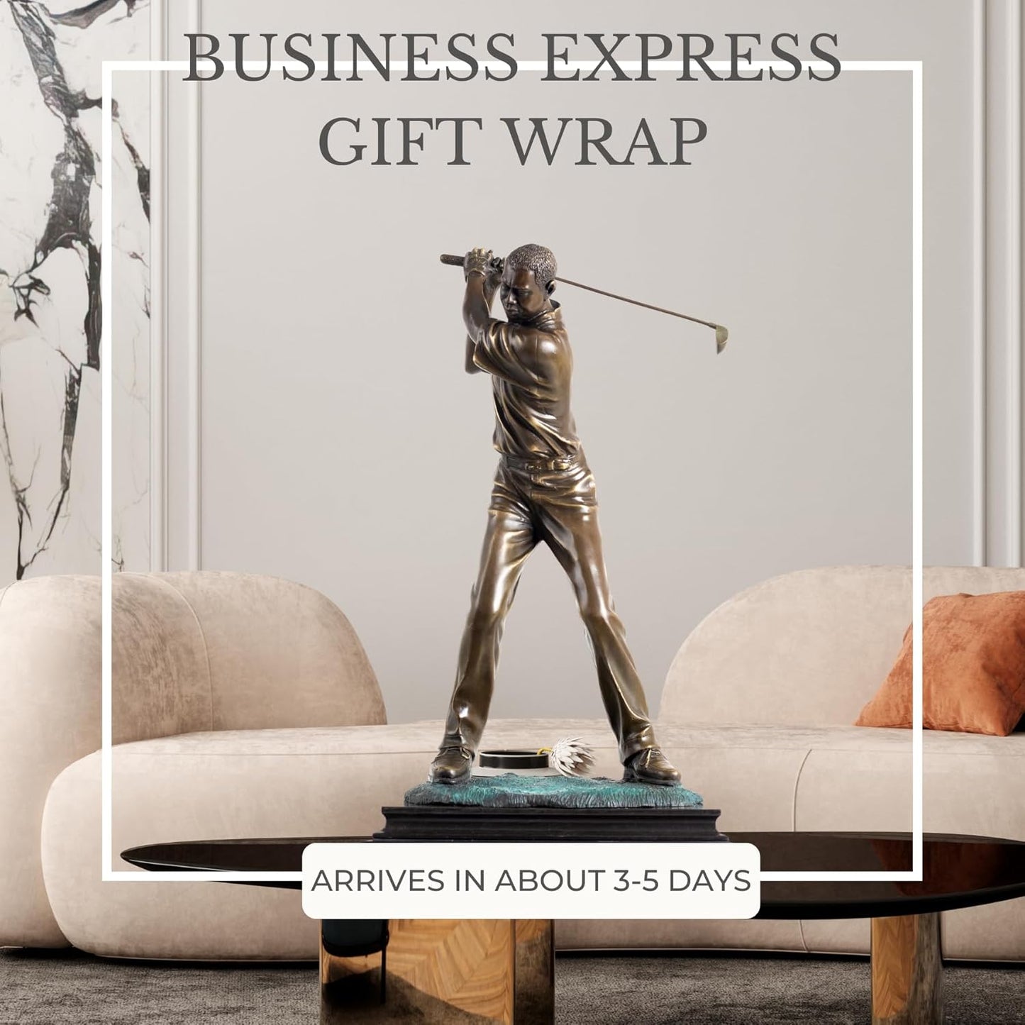 21.2'' Modern Golfer Bronze Sculpture, Bronze Golf Man Figurine Statue Ornament with Marble Base Crafts for Home Office Decor Collection Gift