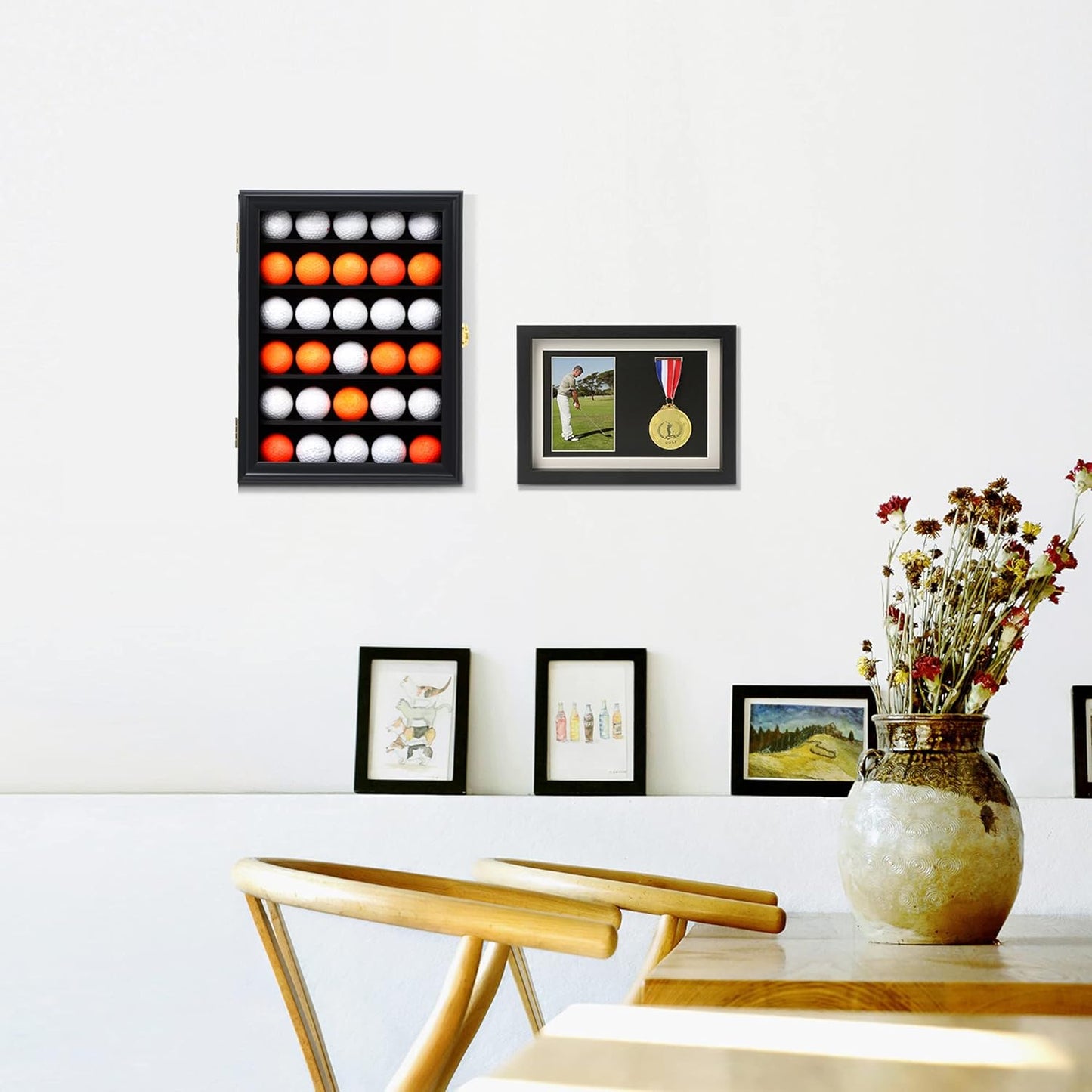 KCRasan Golf Ball Display Case - Wall Mounted Holder with Glass Door, Ideal Gift for Golf Enthusiasts