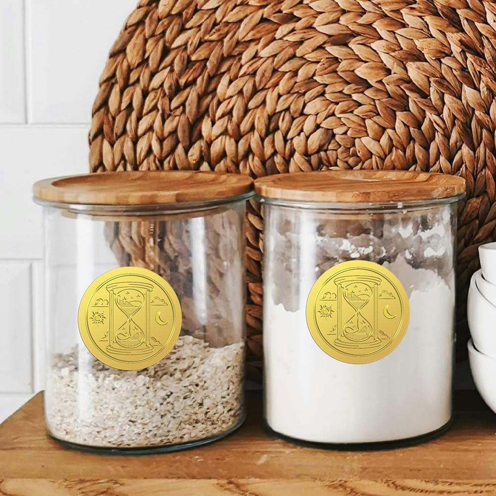 Peacoblue Gold Foil Stickers Seals Embossed Divination and Hourglass 2 Inch 100Pcs for Gift Present Card Decor, Envelop Seals, Invitation, Self Adhesive Gold Around Embossing Stickers