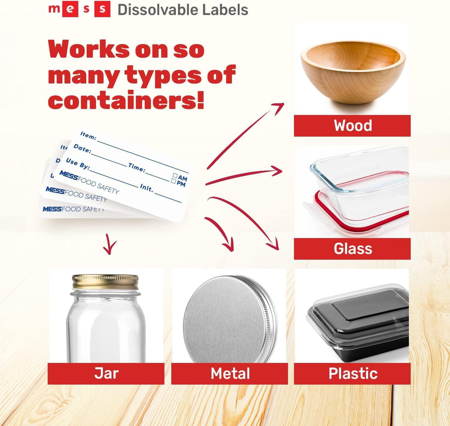 MESS Dissolvable Food Labels, 1x2, 200/Roll - Dissolves in 30 Seconds or Less - Removable Pantry, Meal Prep & Food Storage Labels – Canning & Freezer Use