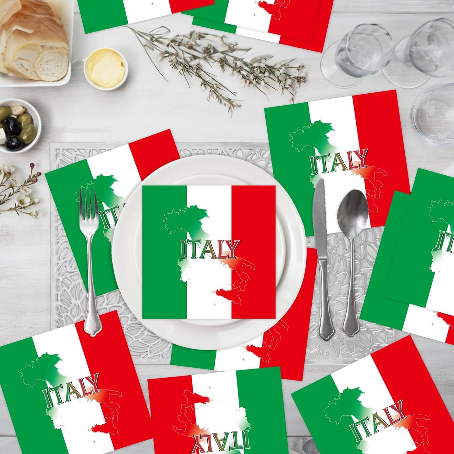 Italian Party Napkins Decorations, Disposable Paper Italy Flag Napkins Supplies Pack of 50, Birthday Party Baby Shower Decor Size 6.5 Inch