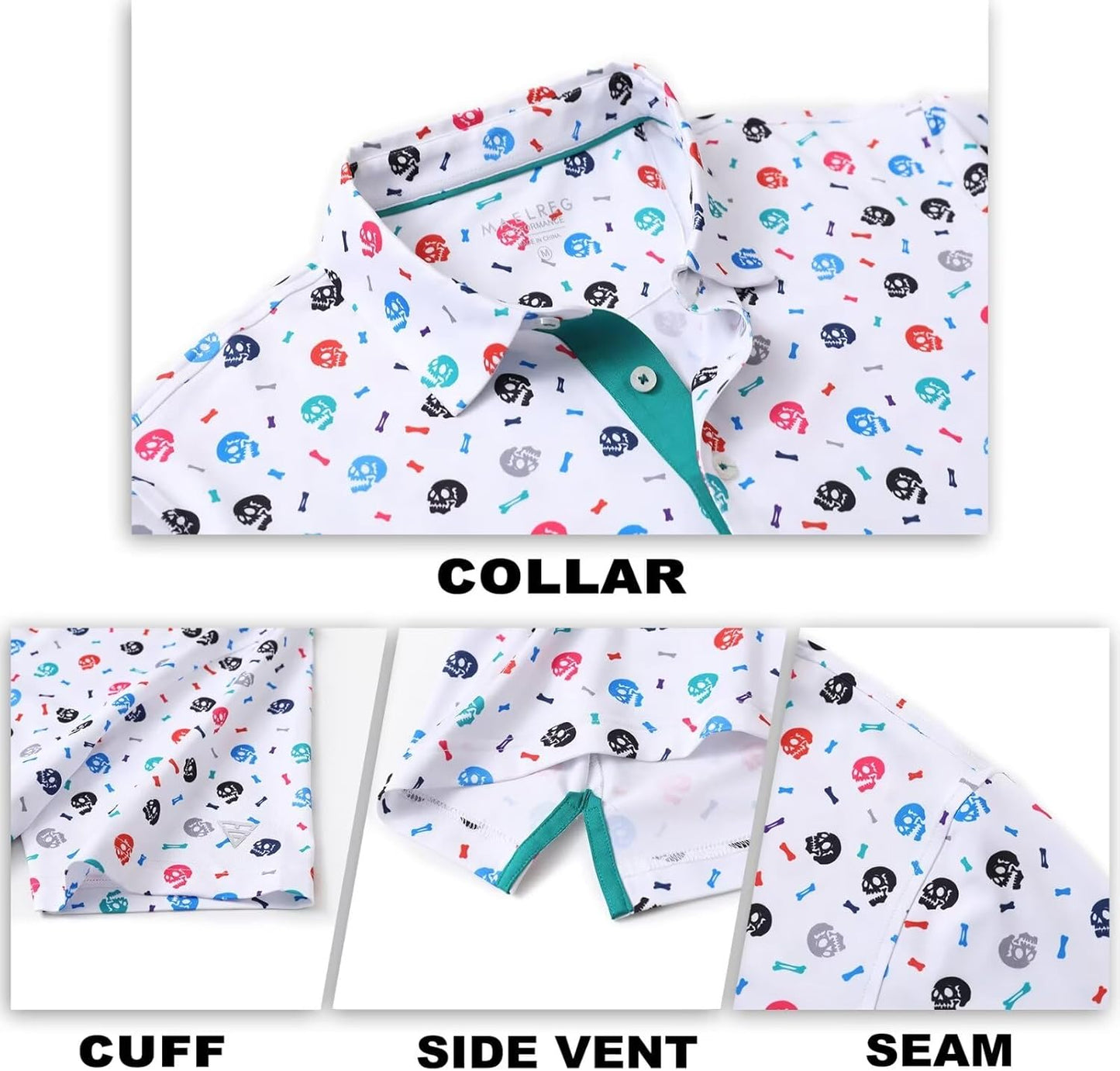 M MAELREG Mens Golf Shirt Short Sleeve Dry Fit Print Moisture Wicking Performance Patterns Collared Polo Shirt