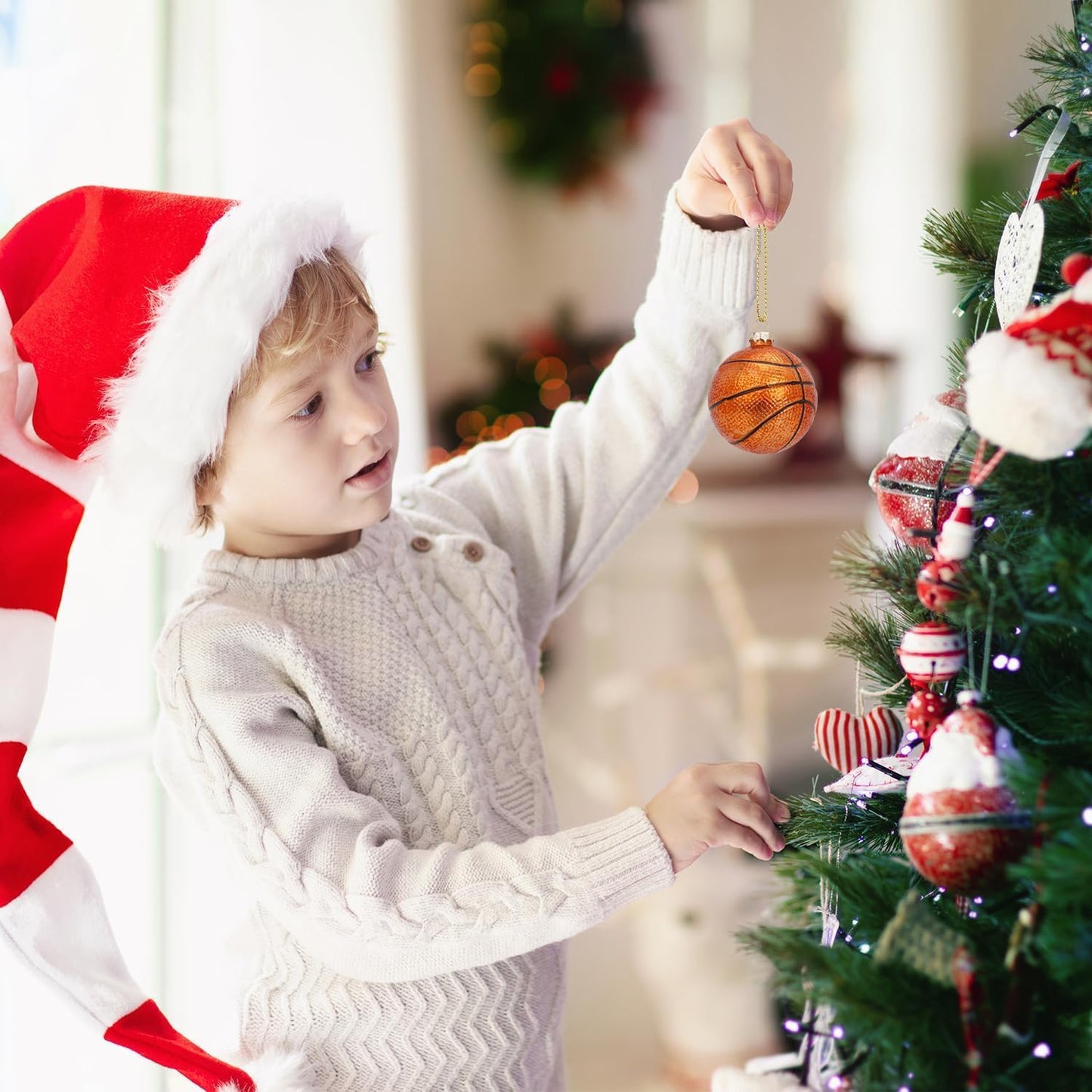 3.15” Christmas Basketball Glass Blown Ornament, 2025 Hand-Painted Sports Ball Decoration for Xmas Tree Holiday Decor Gifts