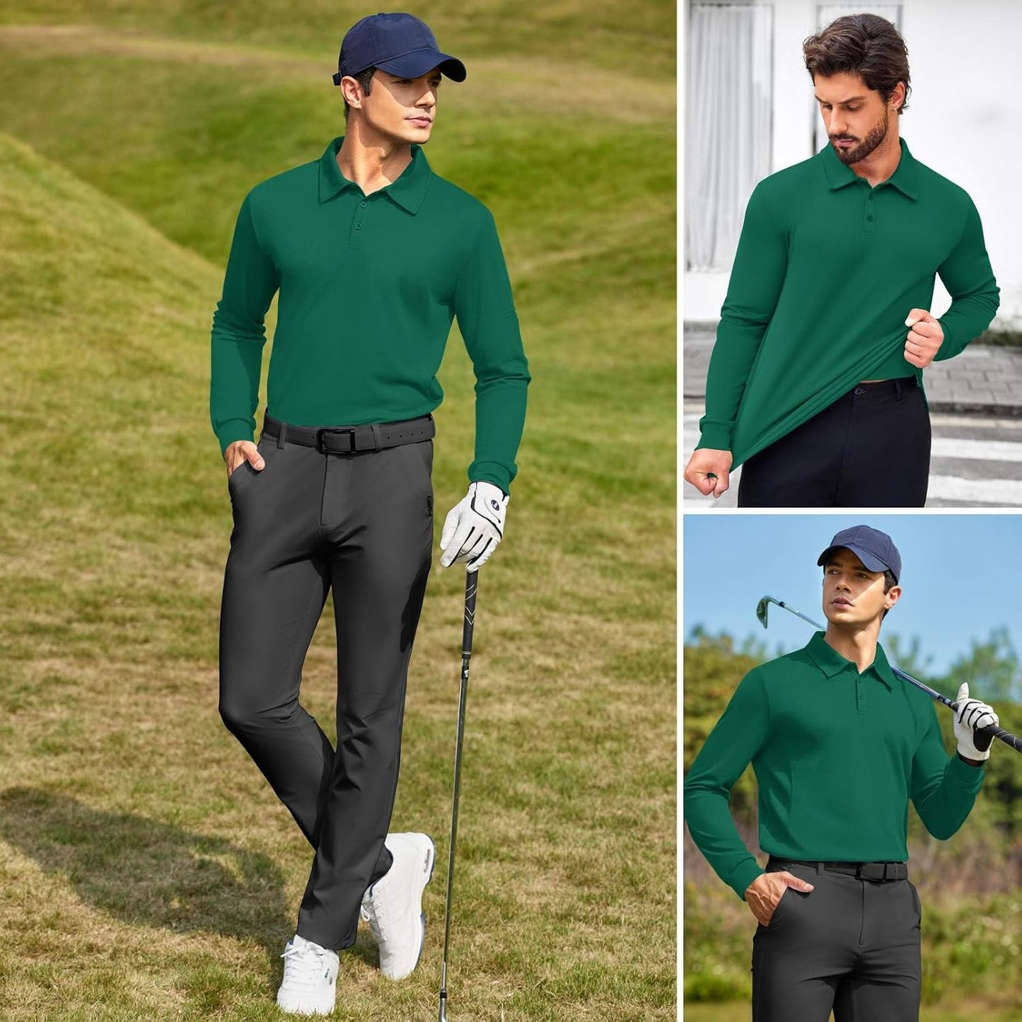 Deyeek Men's Polo Shirts Long Sleeve Golf Polo Shirts for Men Quick Dry UPF 50+ Sun Protection Polos Casual Collared Shirts