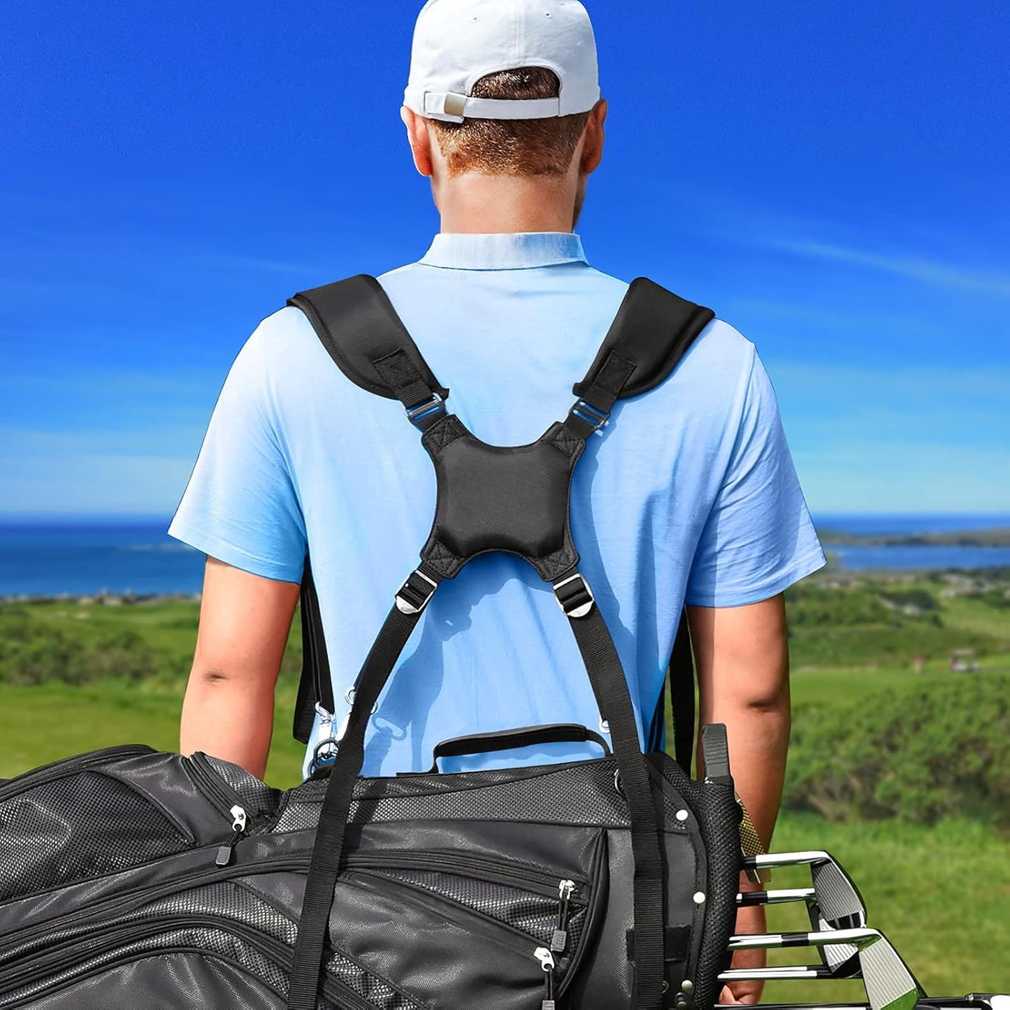 BIG TEETH Golf Bag Strap,Adjustable Padded Bag Strap Replacement,Golf Double Shoulder Bag Straps with 4Pcs Rotate Hooks