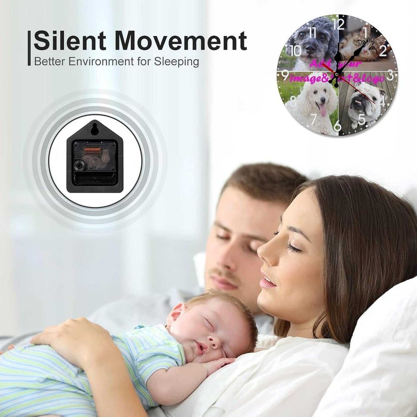 Custom Wall Clock,Personalized Wood Clock add Your Photo/Text,Customizable Silent Round Decoration for Kitchen Bathroom 15.7inch style4