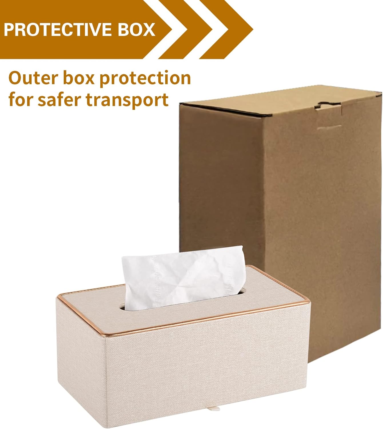 Tissue Box Cover Rectangle Tissue Box Holder PU Leather Facial Organizer with Magnetic Bottom,Decorative Napkin Caddy for Vanity Dresser Night Stand Table Countertop Home Office Car,Beige