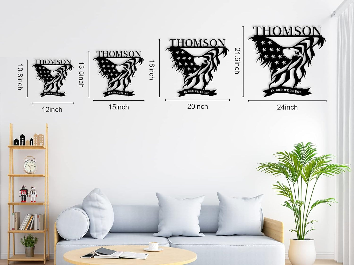 Personalized American Eagle with Flag Personalized Metal Name Sign Custom Metal Eagle and Flag Sign Patriotic Door Hanger