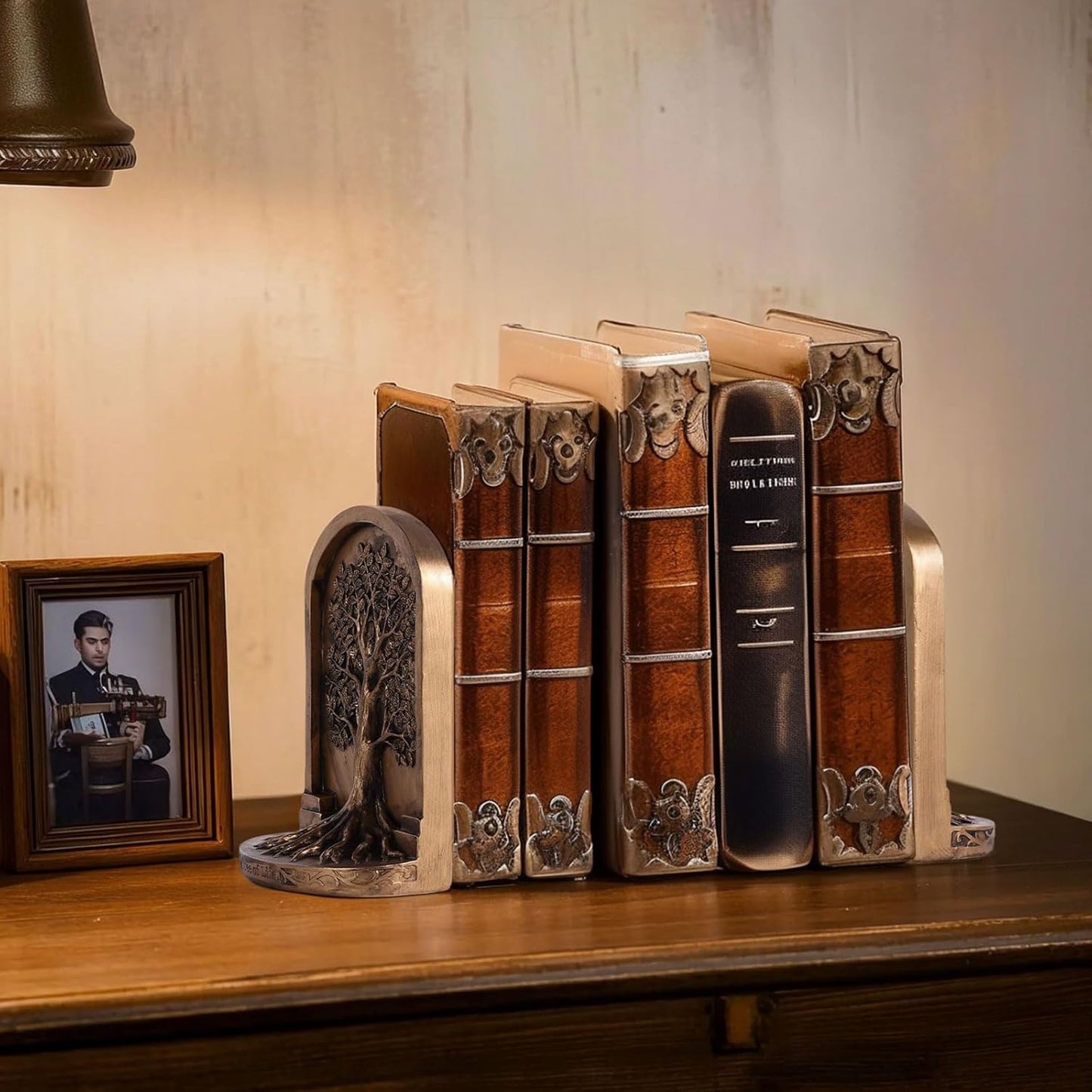 Large Vintage Bronze Finish Tree of Life Bookends Set, 2 Non-Skid Heavy Bookends for Shelves or Bookcase, Decorative Bookends for Desktop Shelf Decor, Library Office Decor, Home Décor Gift