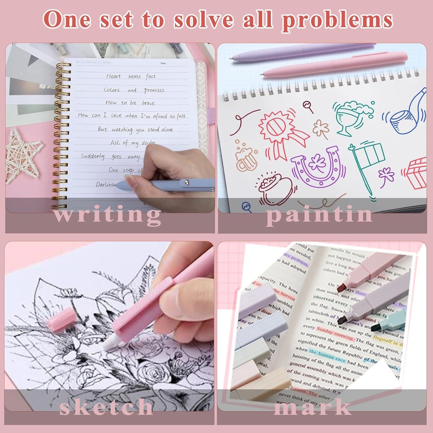 55 PCS Aesthetic School Supplies Set: Large Pencil Case with 5 Inspirational Pens,12 Pastel Highlighters, 6 Morandi Gel Pens, 6 Mechanical Pencils (0.5/0.7mm) for Student Essentials & College Girls