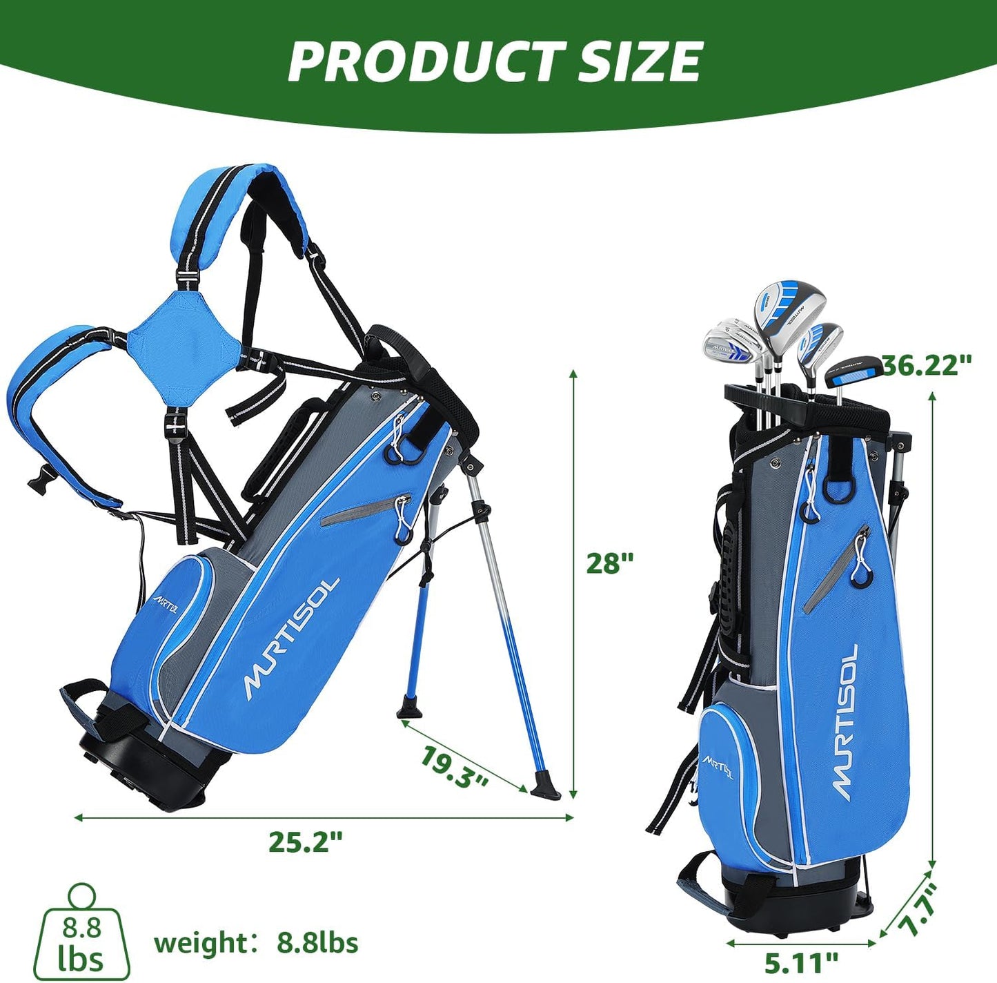 5/6 Pieces Kids Golf Club Set, Junior Golf Club Set Ages 4-12 Includes Stand Bag, 1# Drive, 5# Hybrid, 6/7#, 9/P# Irons and Putter Right Hand for Boys Girls