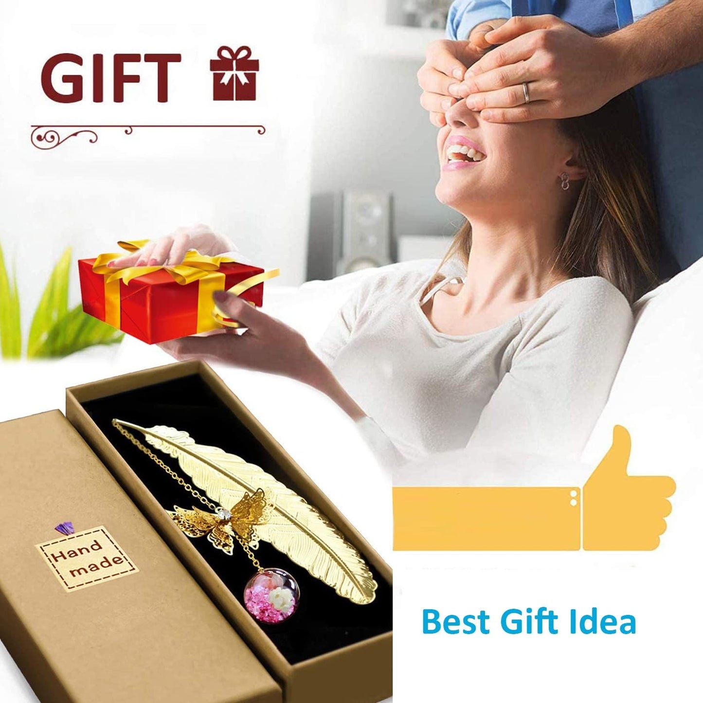 Vintage-Style Metal Feather Bookmark with Butterfly Charm Mothers Day Teacher Appreciation Gifts Christmas Stocking Stuffers for Women Girls Mom Lady Readers Book Lovers