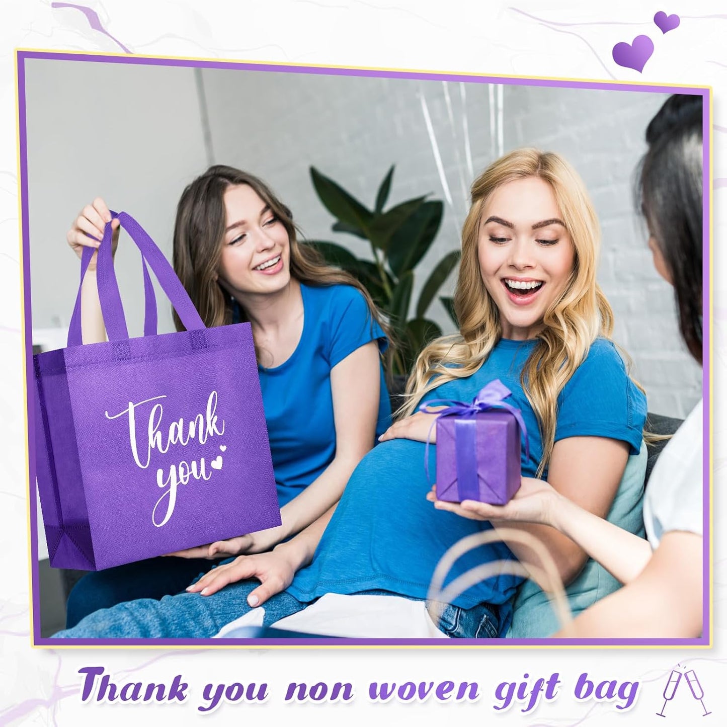 Sweetude 30 Pcs Thank You Gift Bags with Handles Bulk Reusable Goodie Bag Non Woven Foldable Handbag for Graduation Wedding Bridesmaid Gifts(11 x 12 x 5 Inch,Dark Purple)(11 x 12 x 5 Inch,Dark Purple)