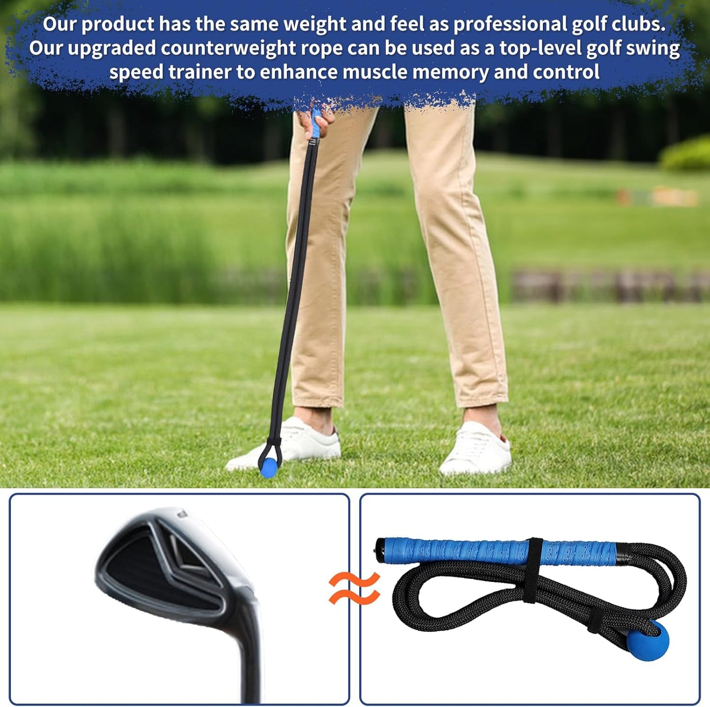 Golf Rope Swing Trainer, Professional Golf Swing Training Aid for Improving Speed, Tempo, Rhythm, Flexibility, Strength for Golfers, Golf Training Tool for Indoor/Outdoor Practice