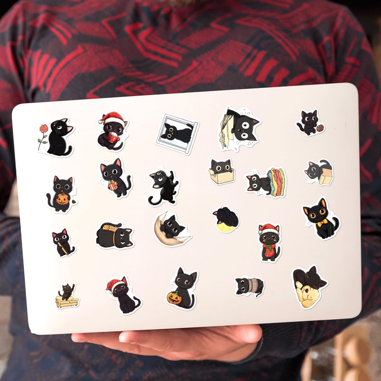 108Pcs Cute Black Cat Vinyl Sticker Pack Cartoon Aesthetic Stickers for Laptop Water Bottle Journal Scrapbook Waterproof Lover Decals Teens Kids Adults Gift