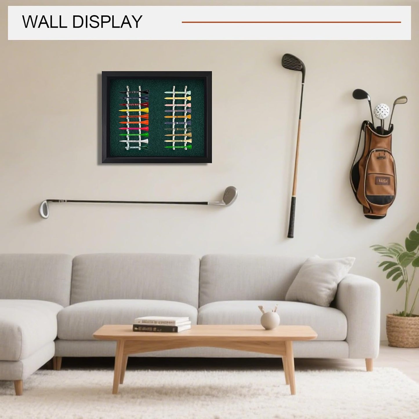 Golf Pencil Display Case, Holds 20 Round or Hexagonal Golf Pencils, Wall-Mount or Desktop Display Frame for Golf Tees, Home or Office Golf Decor and Collectibles