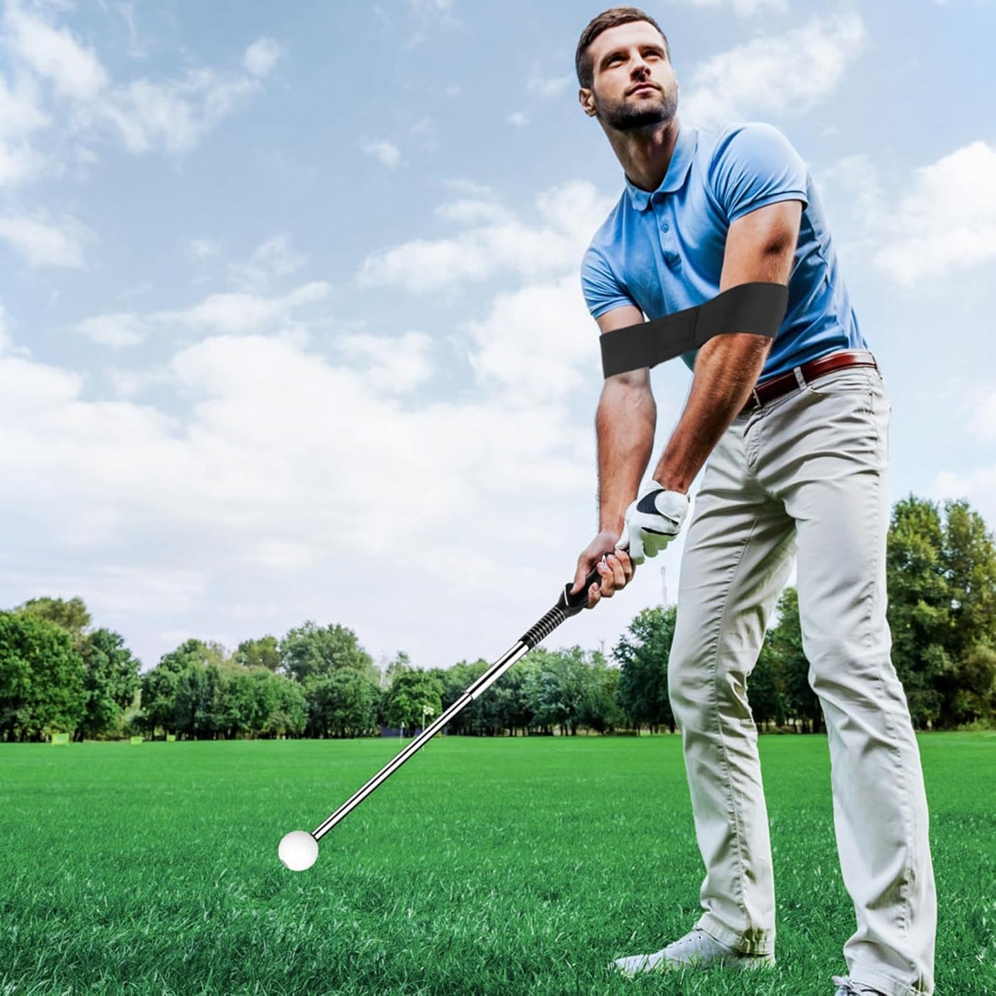 Golf Grip Swing Training Aid - Retractable Click Club Trainer Indoor Practice Warm Up Stick Flexible Telescopic Short Club Tempo Sound Release Trainer Devices