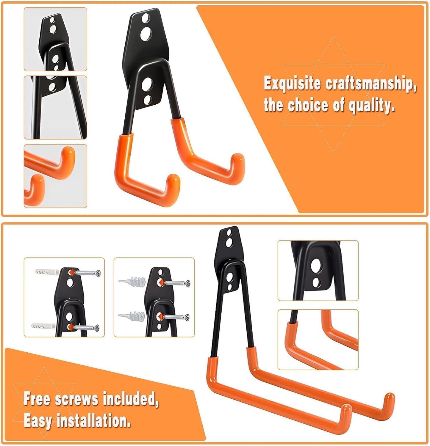 Steel Garage Storage Hooks - 32 Pack Anti-Slip Coating, Heavy Duty Wall Mount Wall Hooks for Hanging Bike, Ladder, Garden Tools, Power Tools, Bulk Items Ropes, Utility Garage Organization Housolution