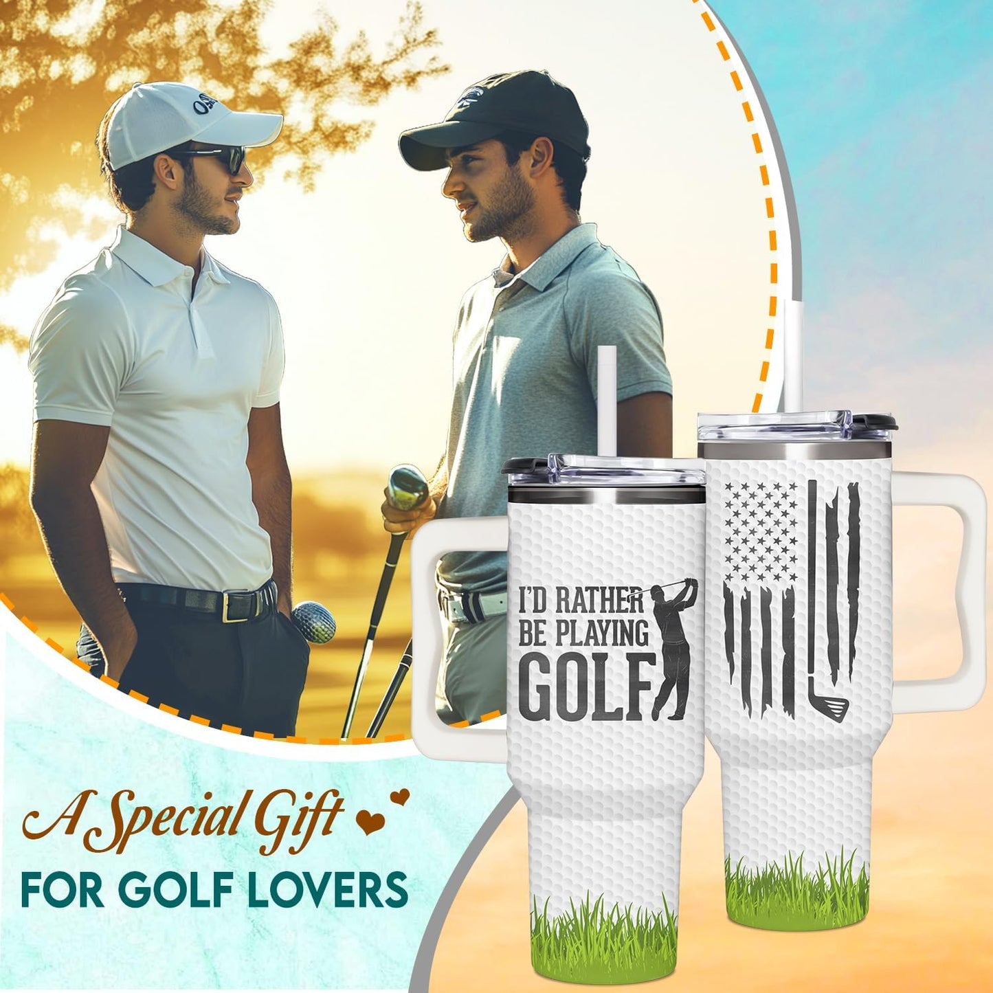 Golf Gifts For Men, Golf Gift For Fathers Day, Birthday, Best Present Ideas From Son, Daughter And Kids, Cool Gifts For Women, Christmas Gift for Golfers Men, Dad, Golfers Tumbler 40oz With Handle