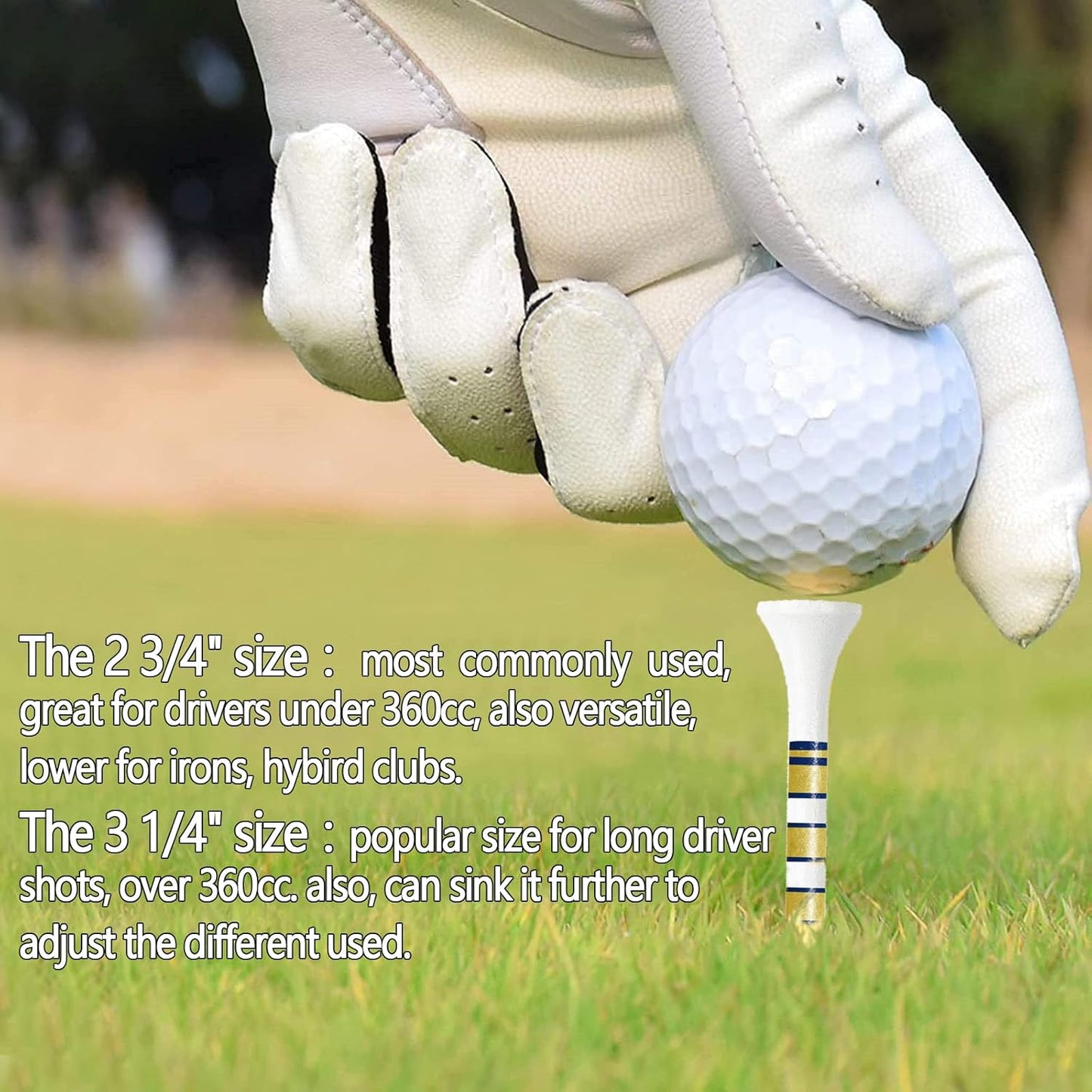 FINGER TEN Golf Tees Wood 3 1/4 2 3/4 Inch Wooden Bamboo 50/120 Count, Durable Biodegradable Colored Bulk Tee 70mm 83mm