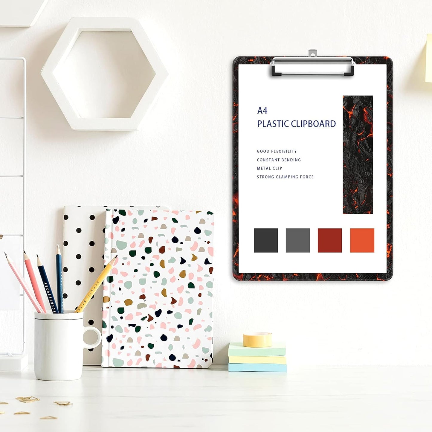 Plastic A4 Clipboards, Cute Clip Board Stardard Letter Size 9 x 12.5 in, Office Decorative for Students Women Men and Kids, Magma