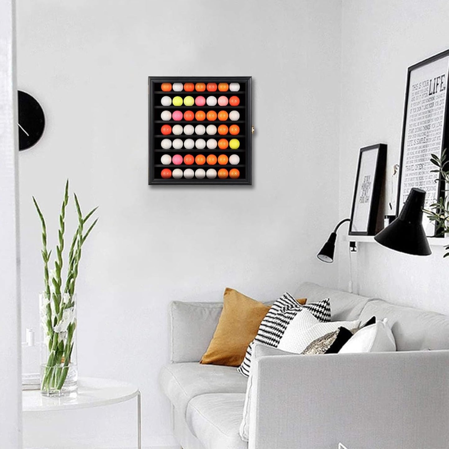 KCRasan Golf Ball Display Case - Wall Mounted Holder with Glass Door, Ideal Gift for Golf Enthusiasts