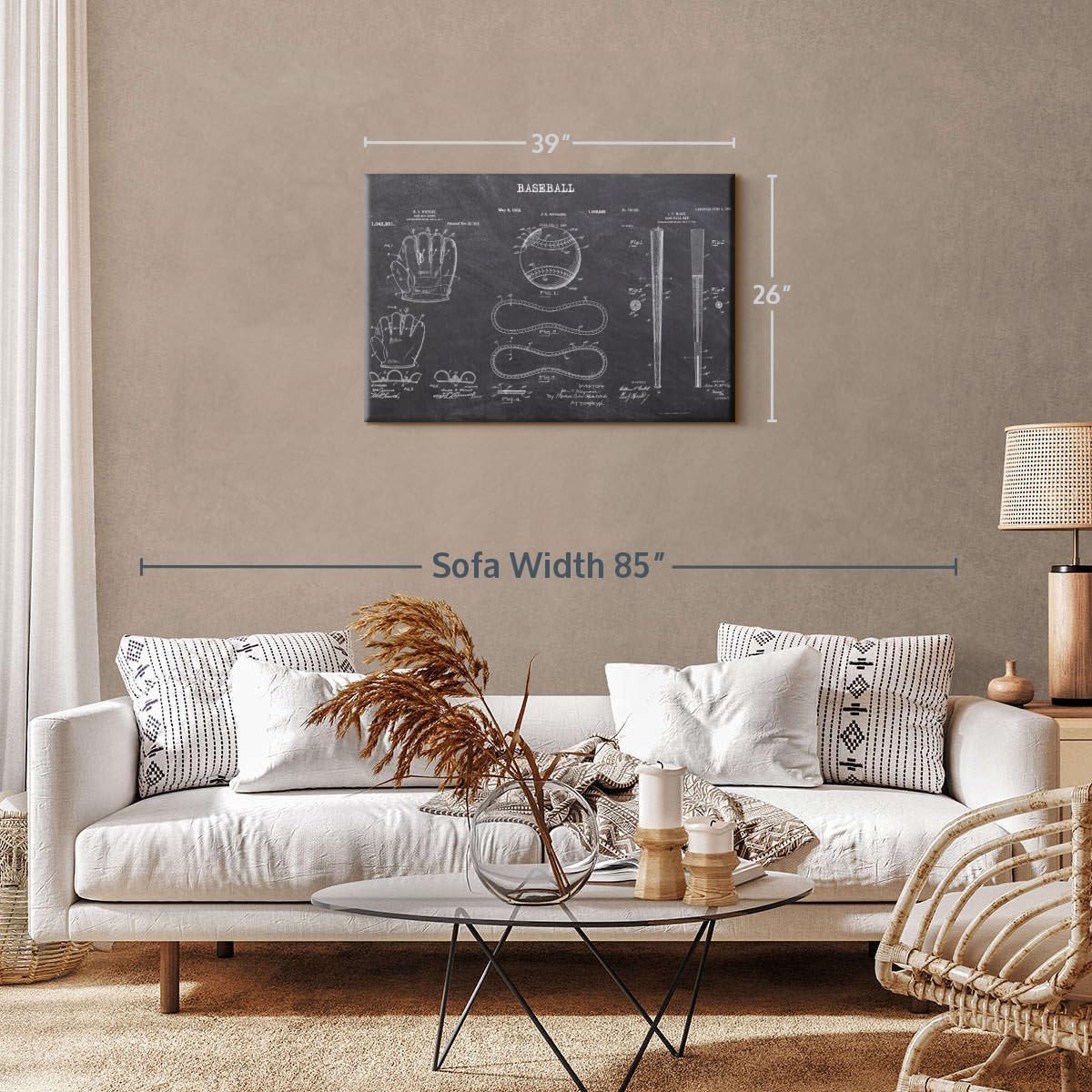 ElephantStock Baseball Patents Canvas - 1 Panel Sports Patent Wall Art Decor - Sports Decorations for Boys Room - Wall Art and Office Decor - 39" X 26"