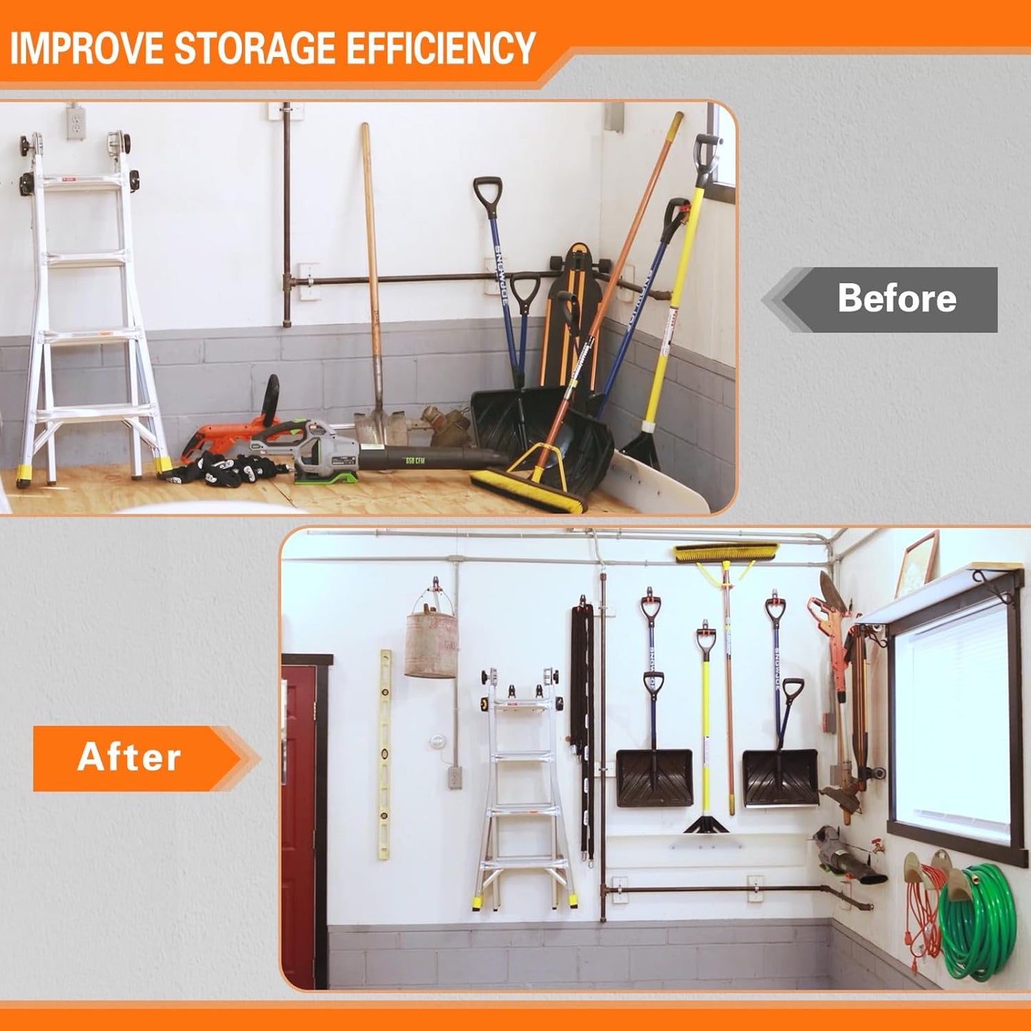 Heavy Duty Garage Hooks 4 Pack, 5.1 inch Medium U Shaped Hanger, Wall Mounted Storage System, Power and Garden Tool Organizer, for Hanging Ladders, Hose, Bulk Items and More