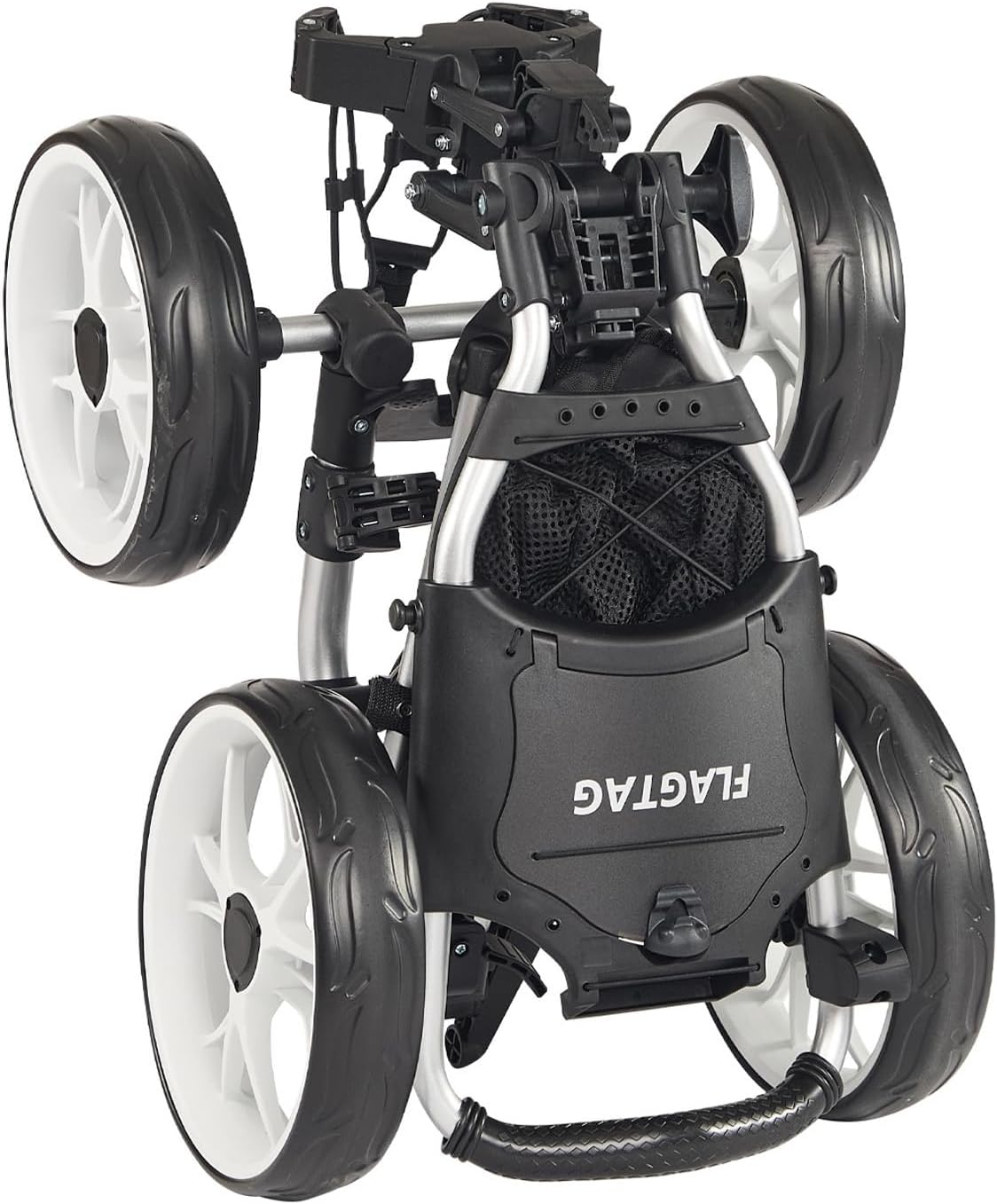 Golf Push Cart 4-Wheels,Folding Golf Cart, Golf Pull cart with Cup Holder,Umbrella Holder,Cooler Bag, Foldable with one-Click,Handle Height Adjustable,Drink Holder,Walking Push cart