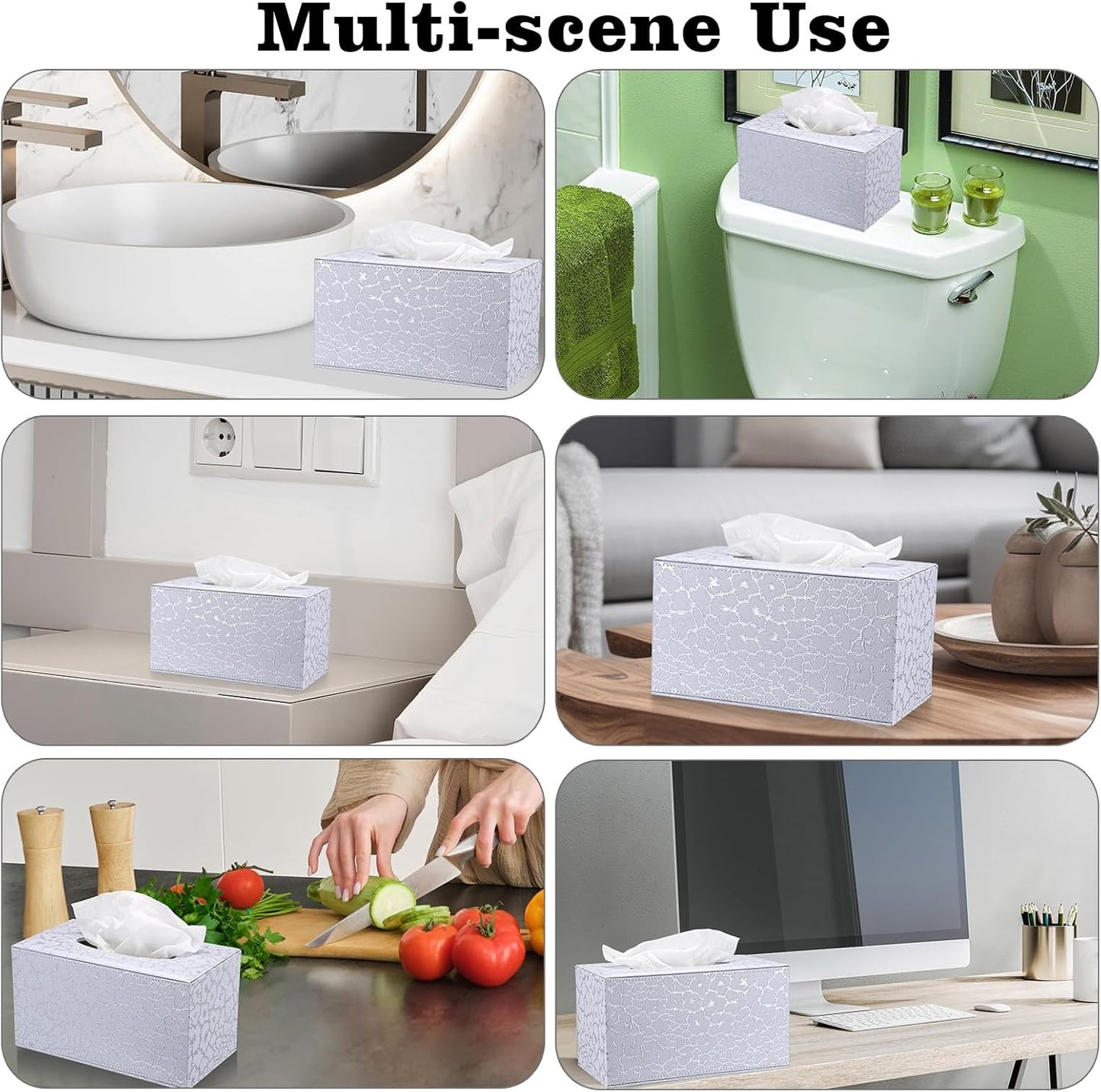 Sumnacon Rectangle Tissue Box Cover - Large Leather Tissue Box with Magnetic Bottom, Stylish PU Tissue Box Holder, Cube Tissue Cover for Bathroom Toilet Bedroom Living Room Table Desk Office,Silver